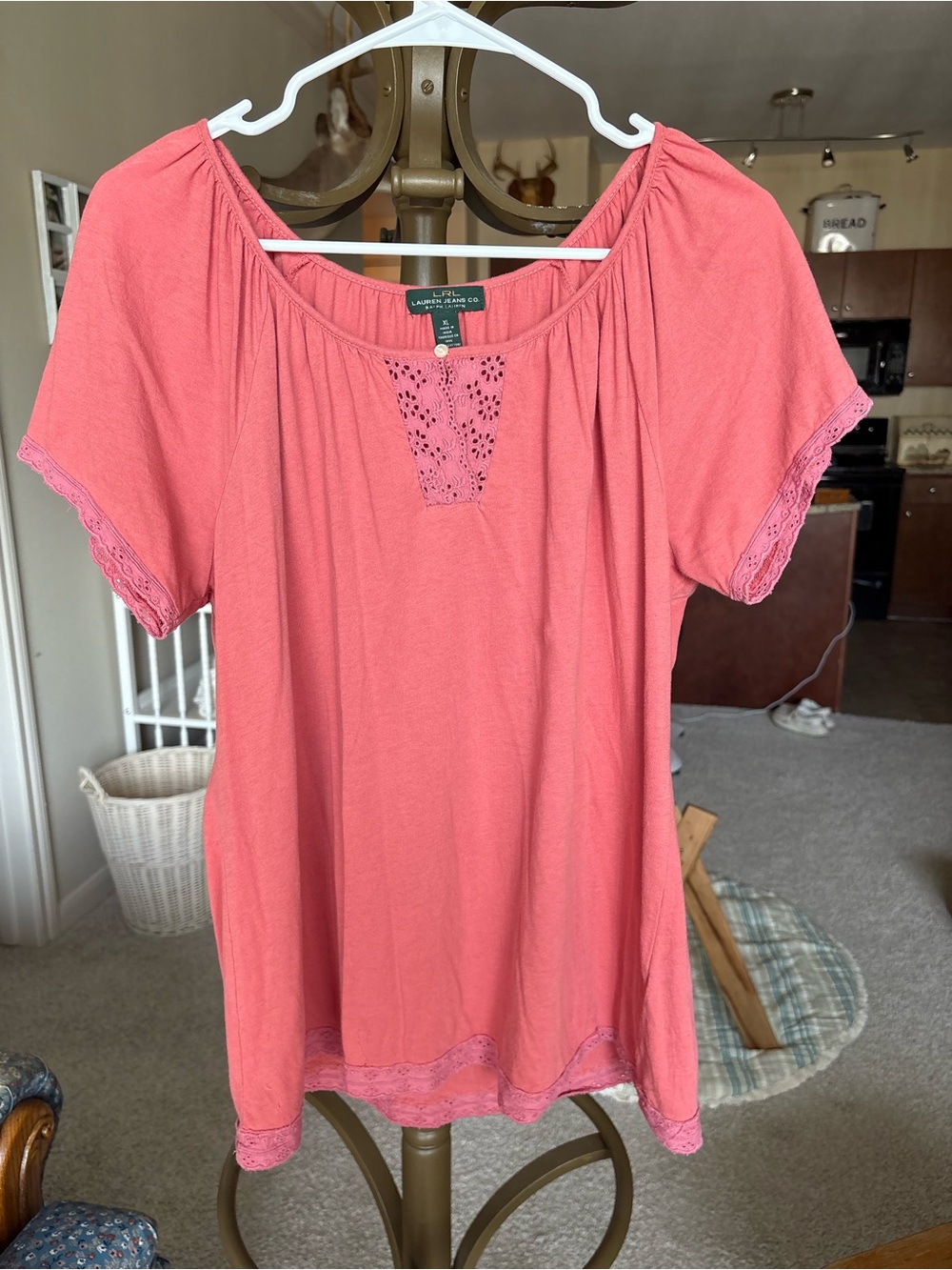 Ralph Lauren Coral Crochet-Trim Peasant Tunic